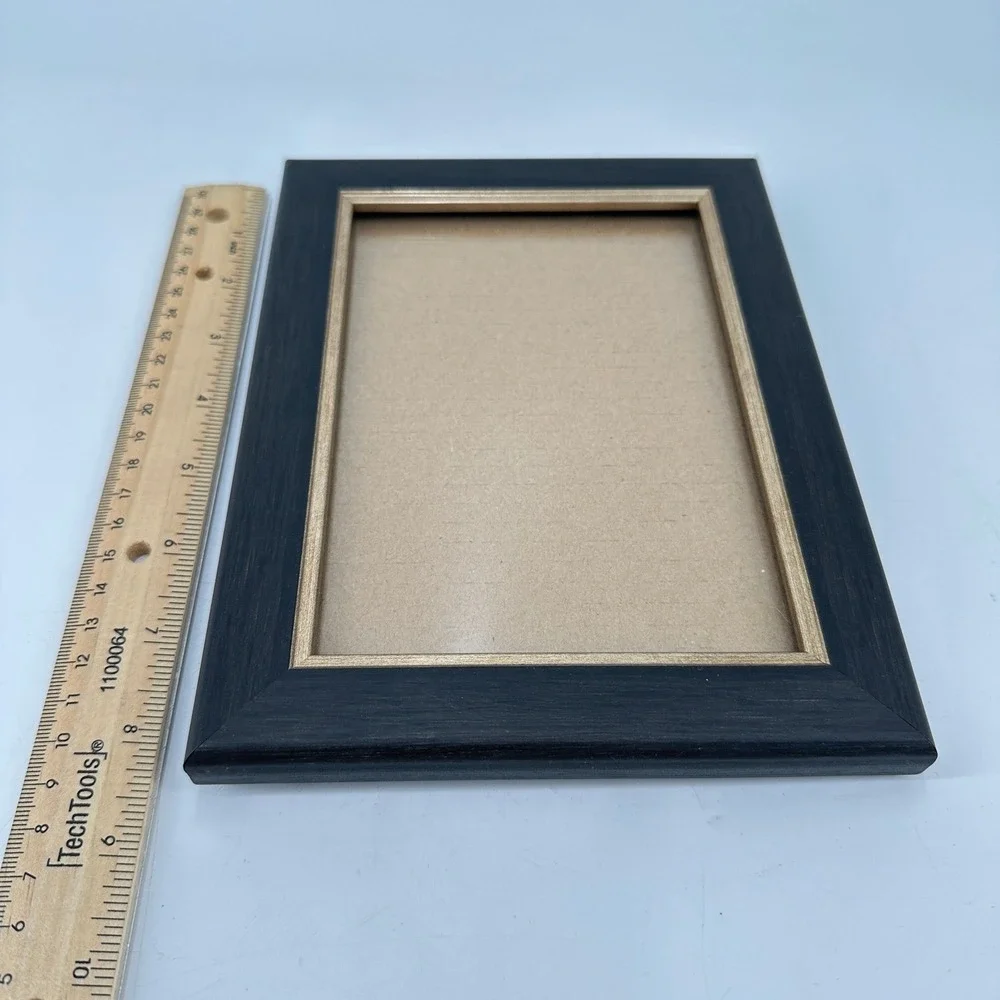 Threshold 5x7 Photo Frame Black and Gold Wood Grain Tabletop Wall Mount Decor
